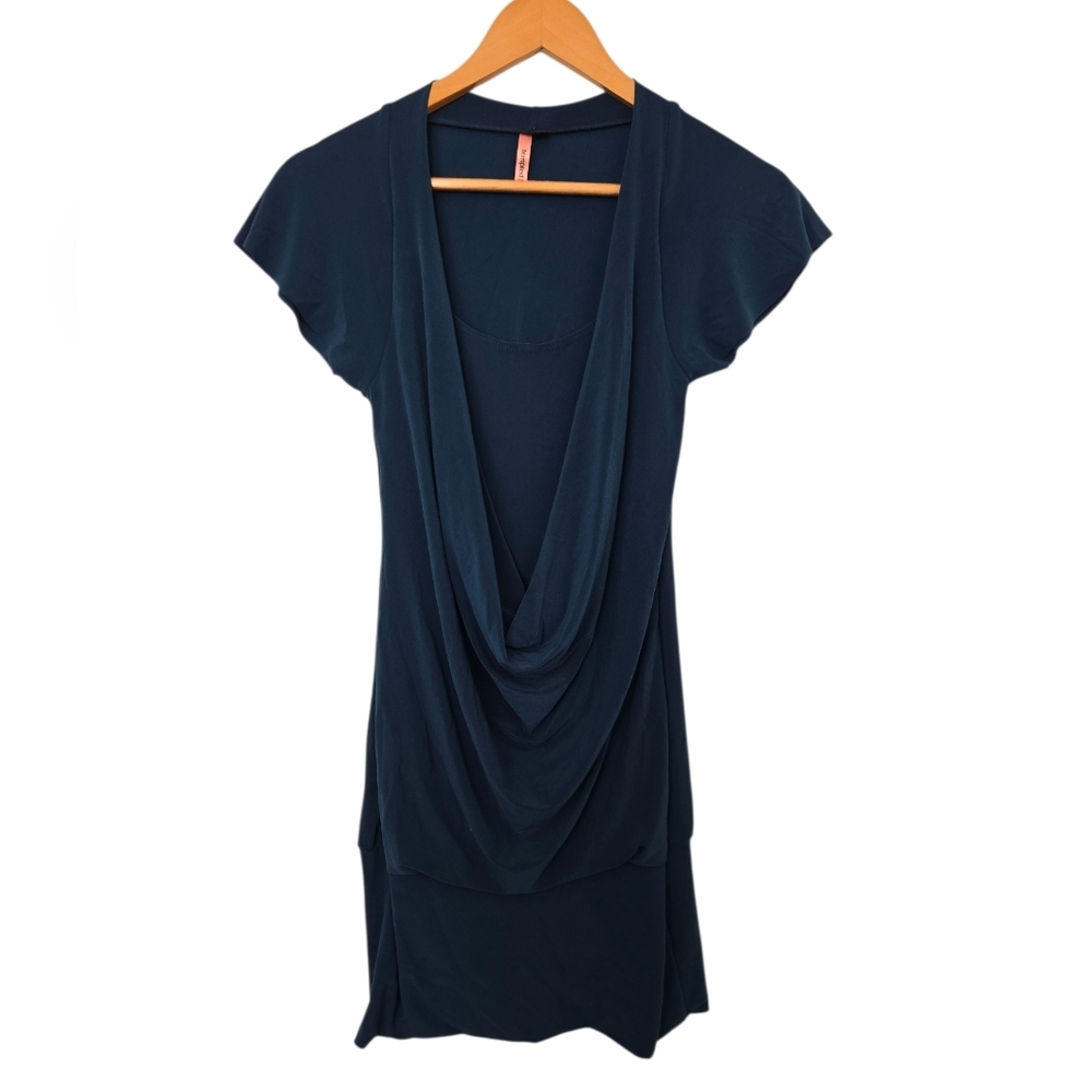 Y2K Teal Cowl Neck Mini Dress Womens Small Draped Front Bodycon Club Dres